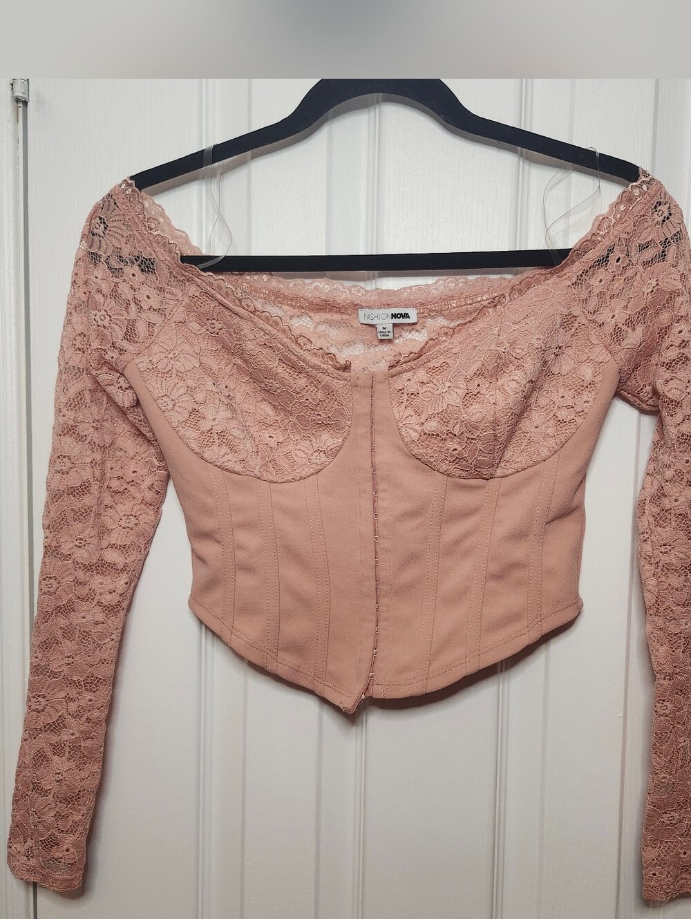 Fashion Nova Women's Dusty Rose Lace Corset Top - Size M